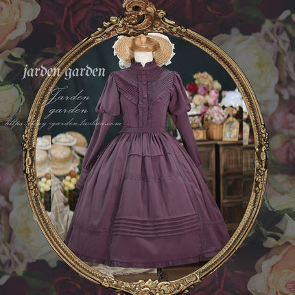 Black Forest Charm: Elegance Classic Vintage Lamb Leg Sleeve Stand-Up Collar Lolita Lolita OP Dress in Seven Colors