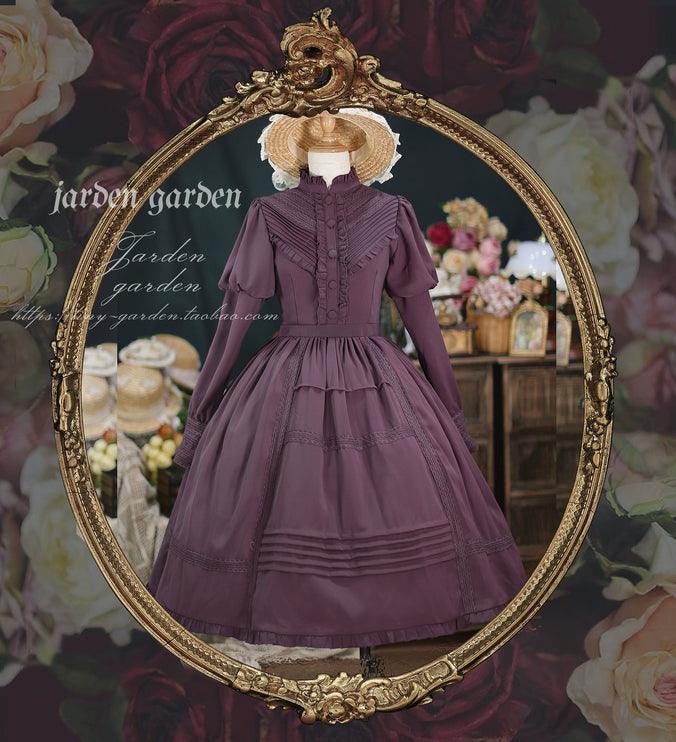 Black Forest Charm: Elegance Classic Vintage Lamb Leg Sleeve Stand-Up Collar Lolita Lolita OP Dress in Seven Colors