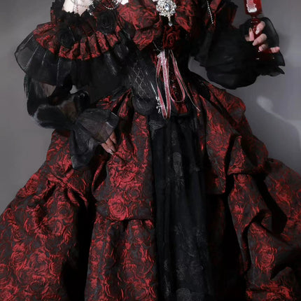 Elegant Victorian Inspired Gothic Lolita Ball Gown in Red & Black