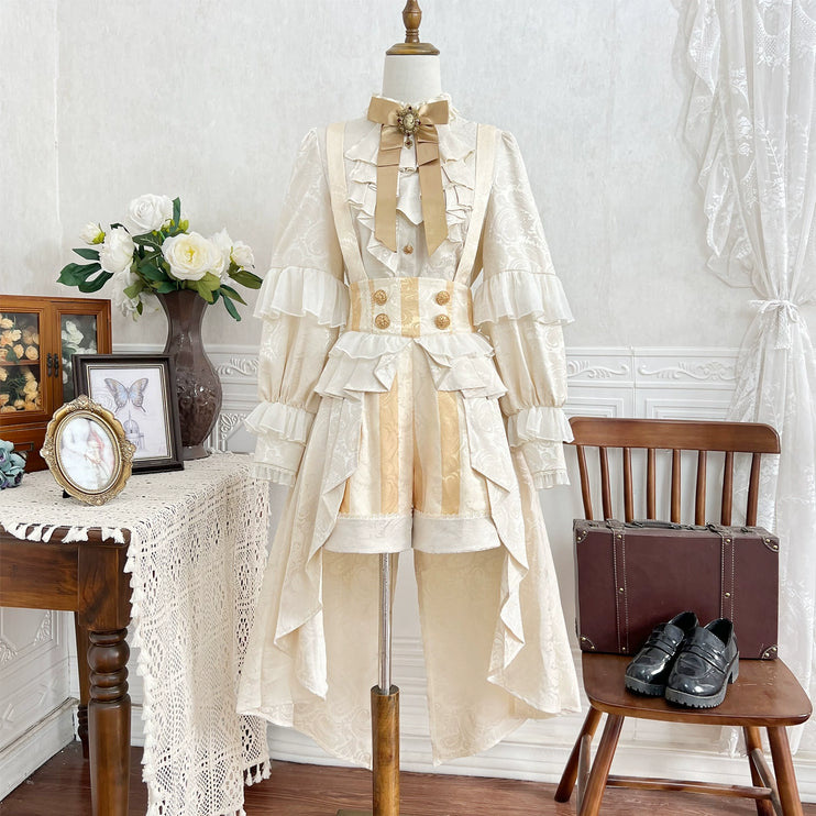 European Court-Inspired Lolita Prince Set – Cream Jacquard Blouse with Suspender Shorts