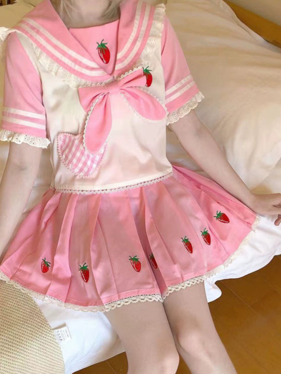 Authentic Lolita Uniform Lolita JK Skirt Strawberry Schoolgirl Outfit