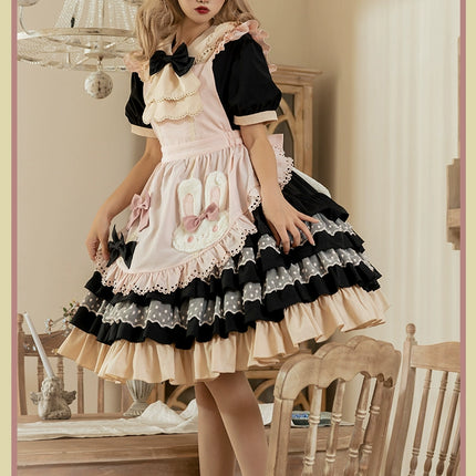 Sweet Pink Lolita Apron with Puff Sleeves OP Maid Lolita Dress