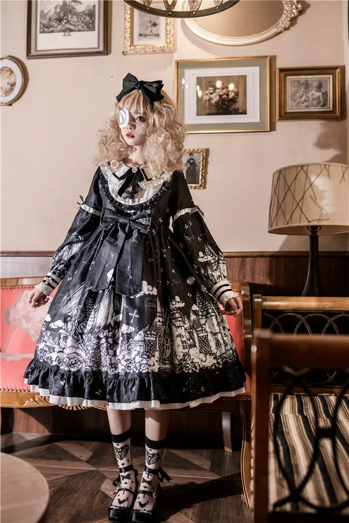 Gothic - Lolita Black - and - White Dream Dress: Vintage Patterns & Fairy - tale Charm