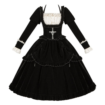 Square Neck Waist Boned Velvet OP Lolita (Gemini Winter Collection)