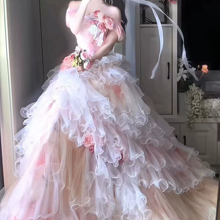 Elegant Formal Dress for Graduation, Coming-of-Age Ceremony, or Princess Wedding with Sweet Floral Bridal Style