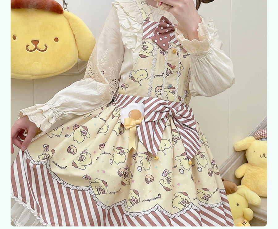 Sanrio Super Cute Sweet JSK Lolita Dress with Striped Trim & Bow