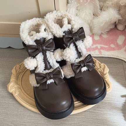 Fluffy - trimmed Ankle Boots with Adorable Bows, Ultra - cozy & Stylish