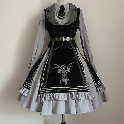 Gothic Lolita Dress with Tailored Vest and Embroidered Design