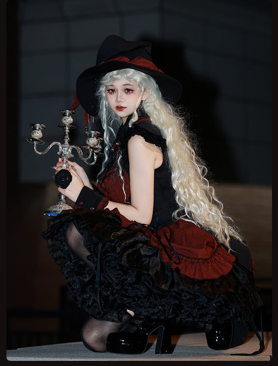 Gothic Lolita Dress with Ruffled Hem and Corset Detail