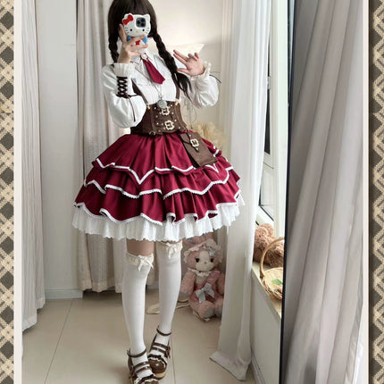 Punk Vintage Christmas Little Red Riding Hood Magical Princess Lolita Dress (Set)