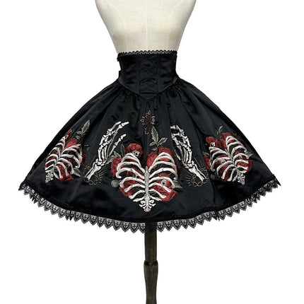 S-XL Skeleton Fishbone Skirt JSK Embroidered Beaded Dark Mysterious Dress Lolita Gown