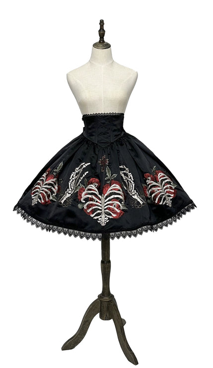 S-XL Skeleton Fishbone Skirt JSK Embroidered Beaded Dark Mysterious Dress Lolita Gown