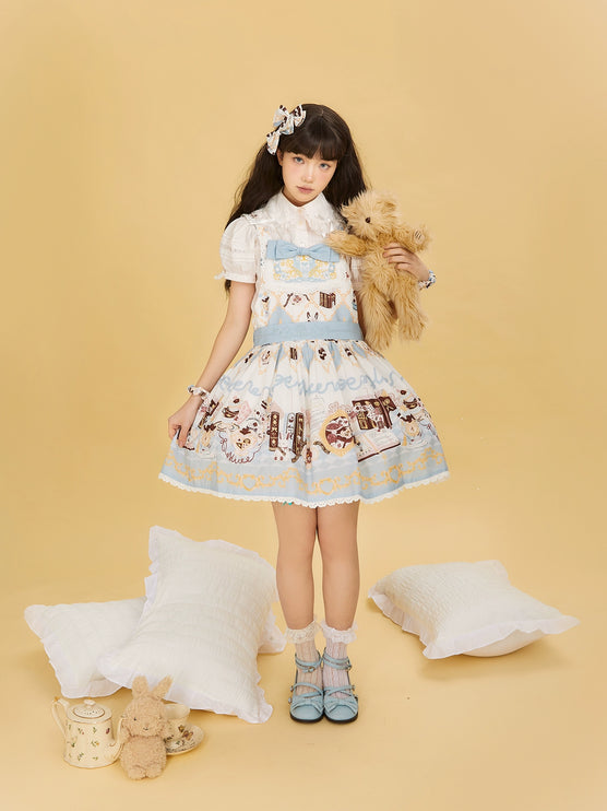 Alice Rabbit High-Waisted Classical Sweet JSK Lolita dress Lolita Suspender with Lace Trim and Bow