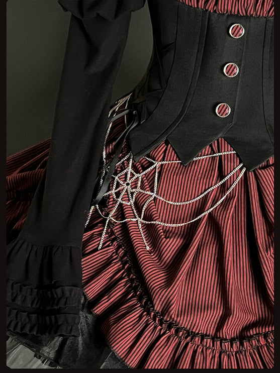 Gothic Lolita Dress with Ruffled Hem and Corset Detail