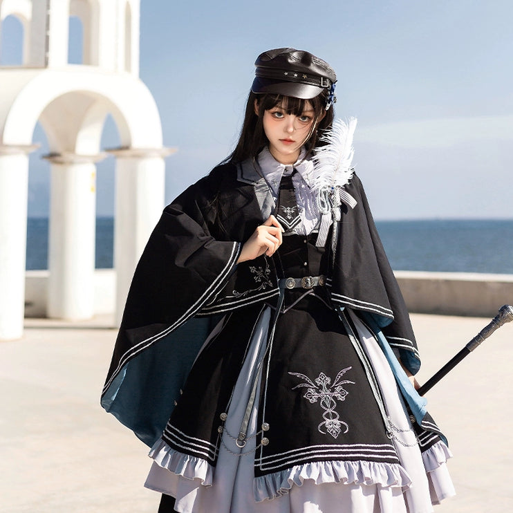 Gothic Lolita Dress with Tailored Vest and Embroidered Design