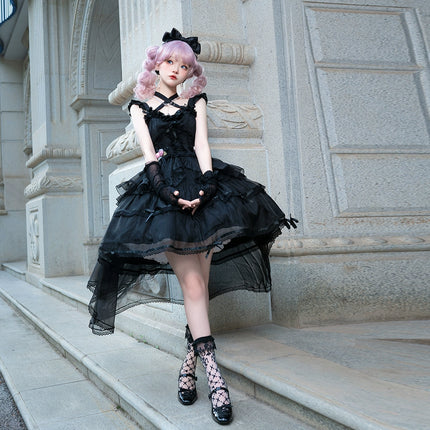 Elegant, lightweight wedding-style Lolita dress with a ballet-girl silhouette and ruffled details, inspired by cotton-candy motifs