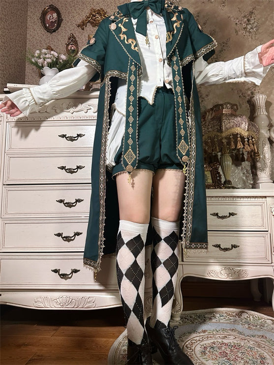 Elegant Dark Green Lolita Prince Set with Gold Embroidery - Versatile Themed Outfit