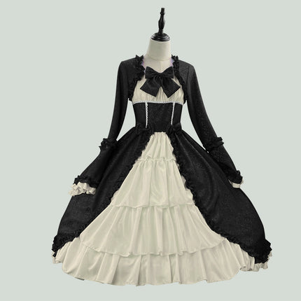 S-5XL Elegant Medieval Retro Gothic Court Dress Square Collar Waist Splicing Bow Lolita Dress