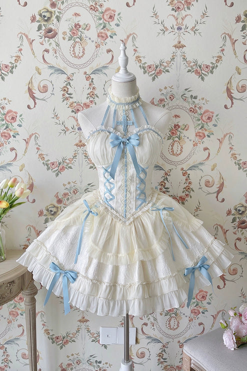 Fairy-Tale Ballet Doll Lolita Halter Dress with Corset Lace-Up and Ruffled Layers – Available in 8 Colors