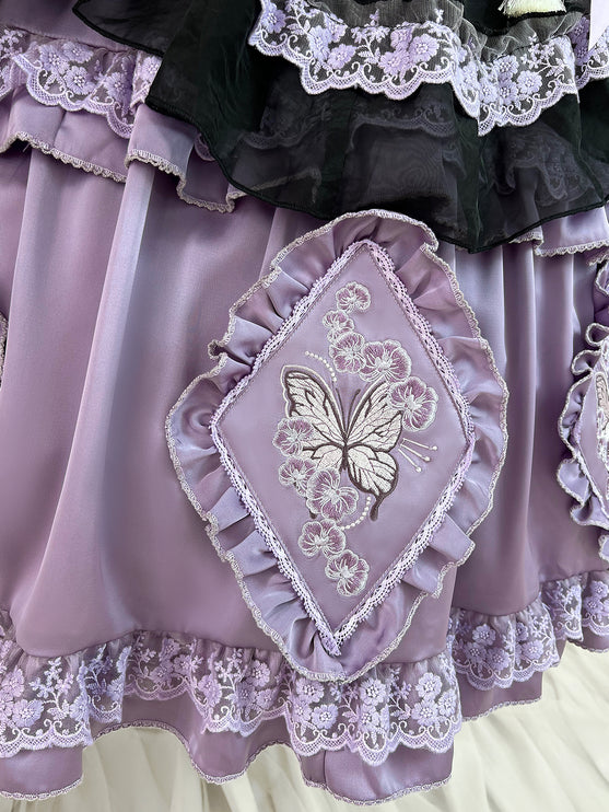 Elegant Purple and Black Lolita Dress with Intricate Lace Details