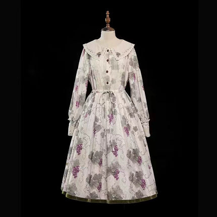 Autumn Winter Japanese Sweet Lolita Vintage Elegant Lady Vineyard Stand Collar Doll Long Sleeve Dress OP and JSK