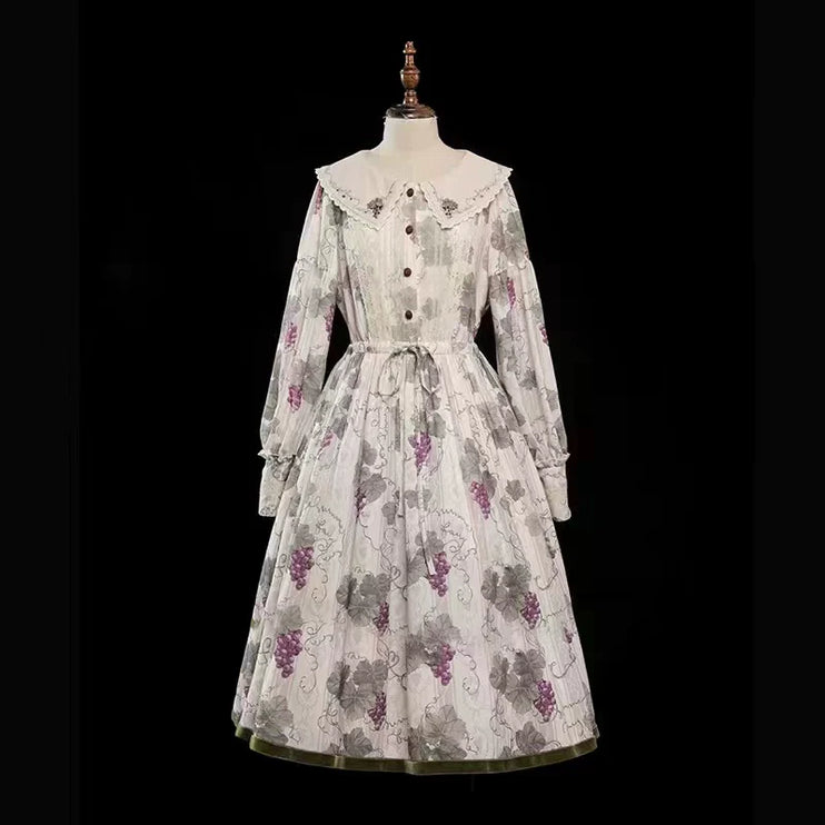 Autumn Winter Japanese Sweet Lolita Vintage Elegant Lady Vineyard Stand Collar Doll Long Sleeve Dress OP and JSK