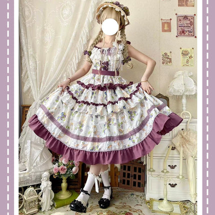 Pastel - hued Vintage - inspired Lolita Dress with Delicate Ruffles and Adorable Cartoon Prints