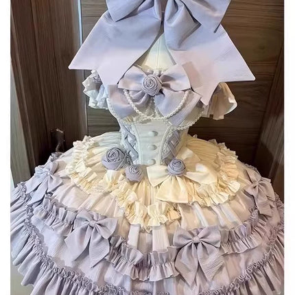 Elegant Lolita Style! Light Purple Princess Dress with Pearl Embellishments, Big Skirt Flare – Birthday Party Dress