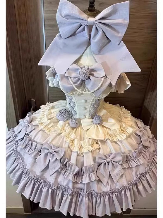 Elegant Lolita Style! Light Purple Princess Dress with Pearl Embellishments, Big Skirt Flare – Birthday Party Dress