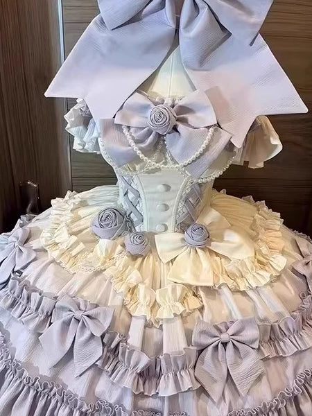 Elegant Lolita Style! Light Purple Princess Dress with Pearl Embellishments, Big Skirt Flare – Birthday Party Dress