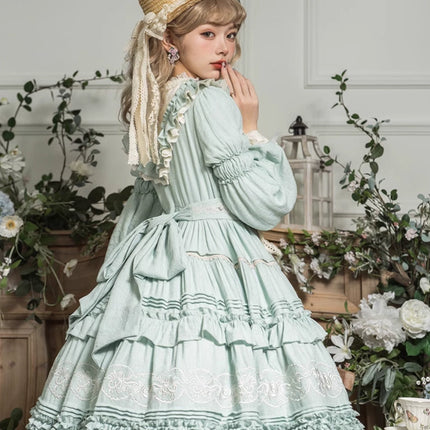 L-4XL Vintage Victorian Charm Lolita OP Dress – Elegant Ruffled Embroidery in Lavender-Gray