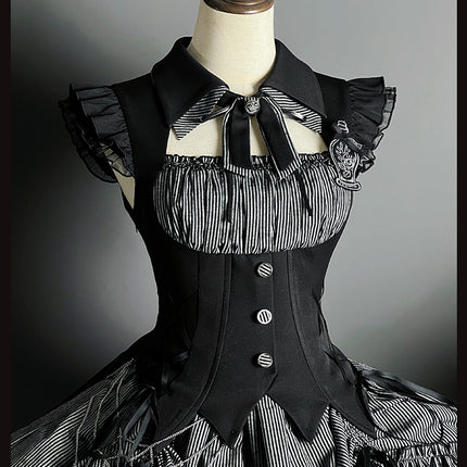 Gothic Lolita Dress with Ruffled Hem and Corset Detail