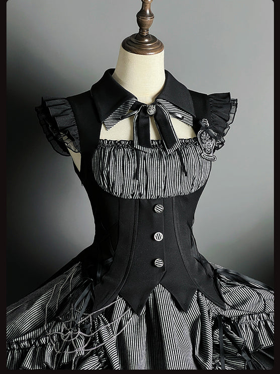 Gothic Lolita Dress with Ruffled Hem and Corset Detail