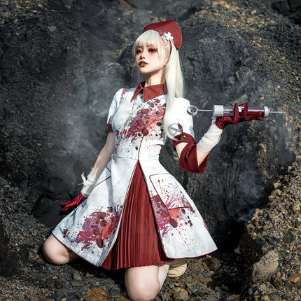 Crimson Serpent Gothic Lolita Series - Tactical Military and Dark Nurse-Inspired OP Collection