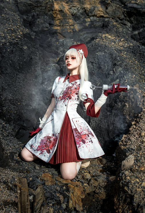 Crimson Serpent Gothic Lolita Series - Tactical Military and Dark Nurse-Inspired OP Collection