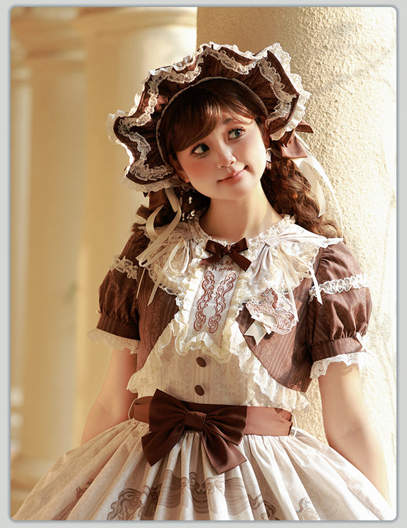 Elegant Cream Floral Lolita OP Dress with Detachable Apron - Multiple Colors Available
