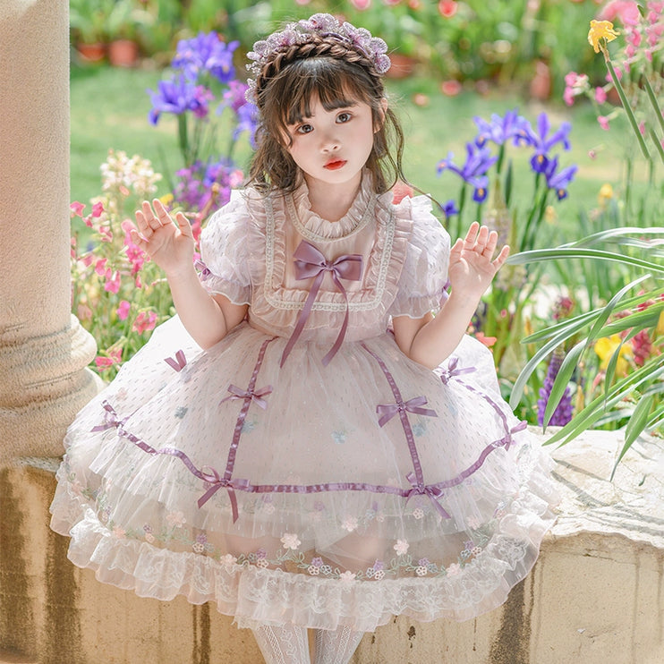 Charming Pastel Pink Lolita Dress with Purple Accents for Girls