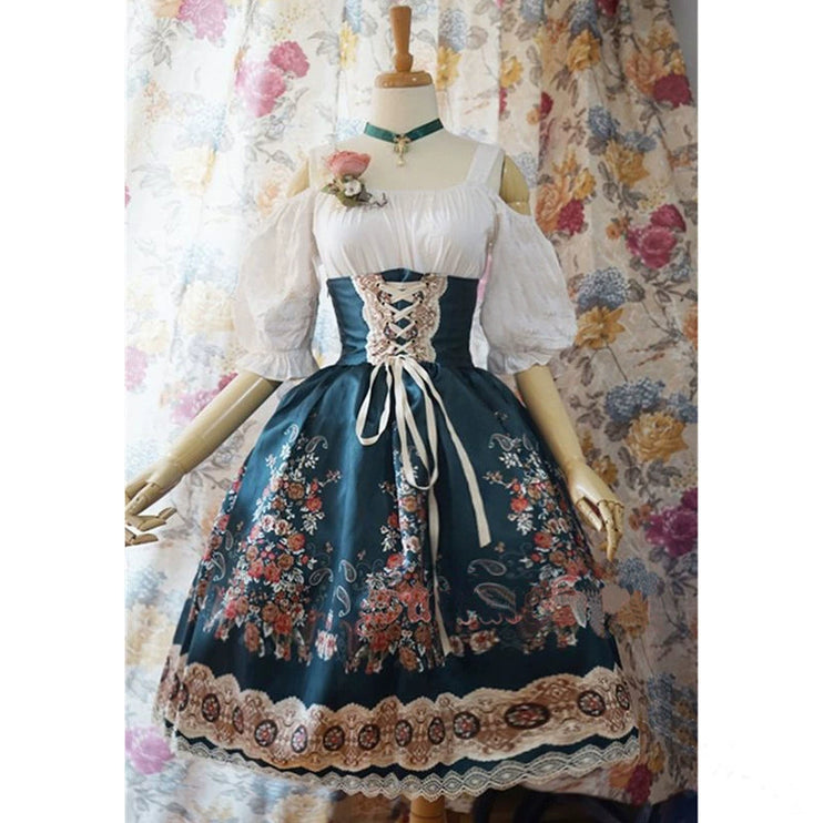 S-5XL Plus Size Classic Lolita Vintage Print Dress