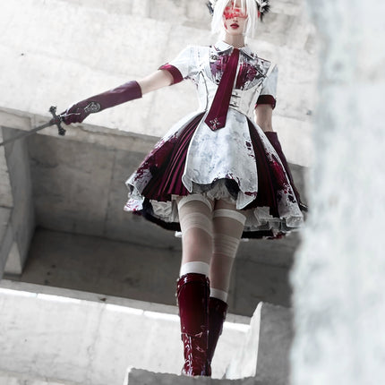 Crimson Serpent Gothic Lolita Series - Tactical Military and Dark Nurse-Inspired OP Collection