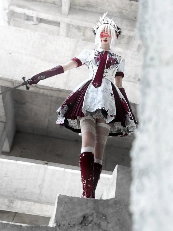 Crimson Serpent Gothic Lolita Series - Tactical Military and Dark Nurse-Inspired OP Collection