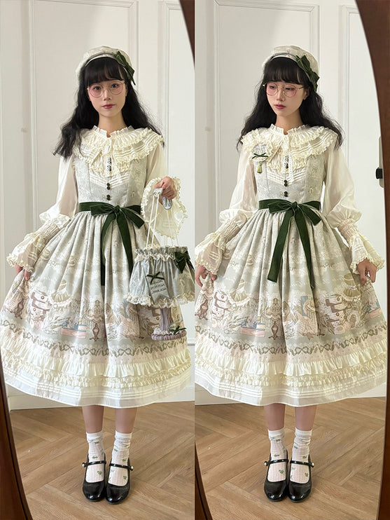 Elegant Floral Lolita JSK with Sash - Vintage Charm for Everyday and Special Occasions
