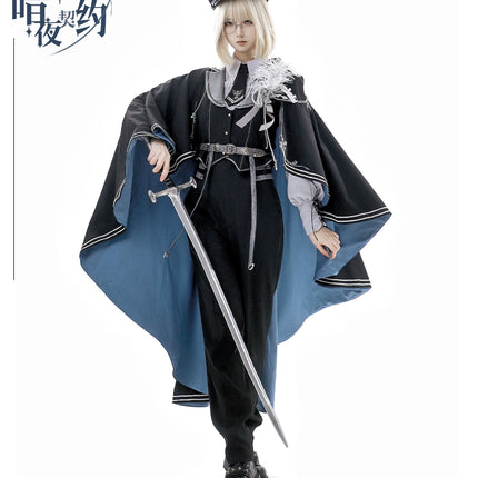 Women's Elegant Cape - style Dress with Navy Blue Lining and Delicate Embellishments