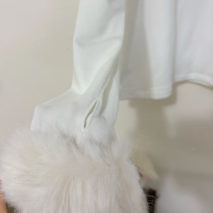 Velvety - soft White Turtleneck with Fluffy Cuffs for Cozy Elegance