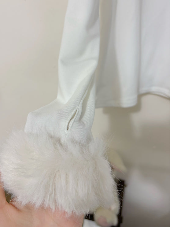 Velvety - soft White Turtleneck with Fluffy Cuffs for Cozy Elegance