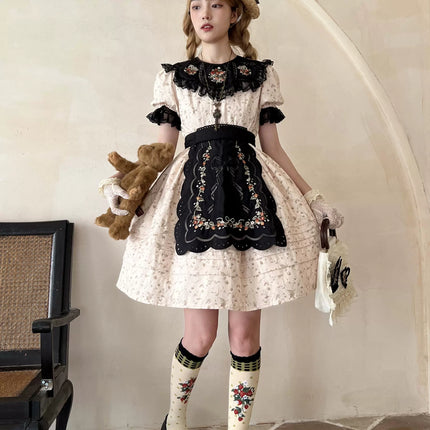 Vintage Garden Lolita Dress - Embroidered Floral Collar OP in Soft Green
