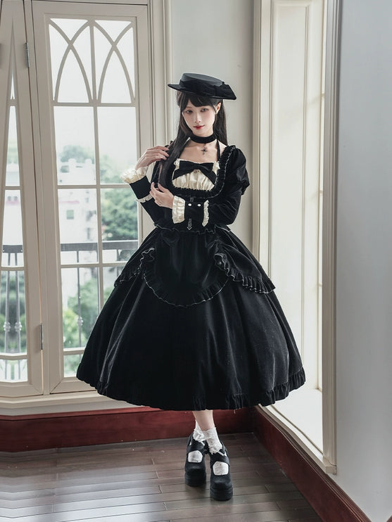 Square Neck Waist Boned Velvet OP Lolita (Gemini Winter Collection)