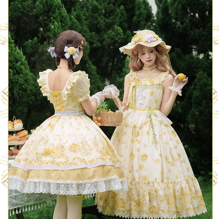 Country Girl's Dream: Sweet Lolita Strapless Dress with Lemon Prints