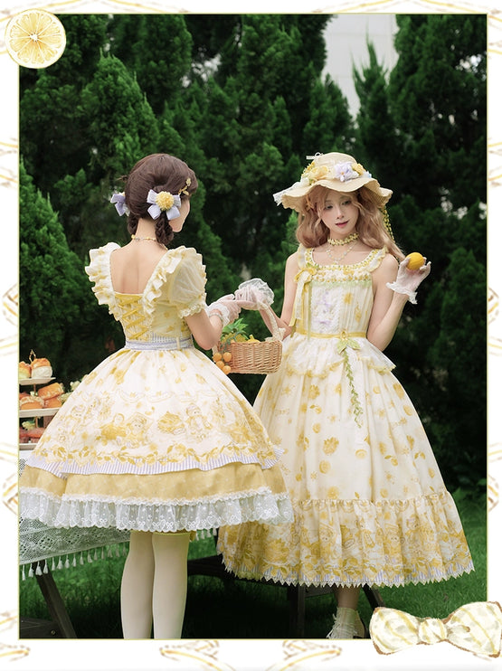 Country Girl's Dream: Sweet Lolita Strapless Dress with Lemon Prints
