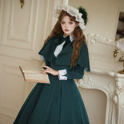 Elegant Victorian - inspired Black Dress with Bowknot and Flared Skirt