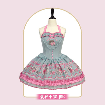 3 Colors Available Kitten Heart Lolita JSK & OP - Sweet Classic Bow Edition